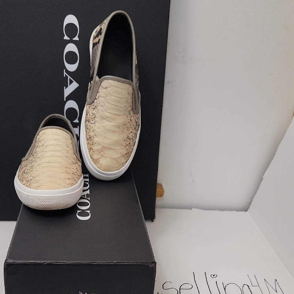 Coach Chrissy Snake Tan and Brown Slip-On Sneakers Q8093 8.5B